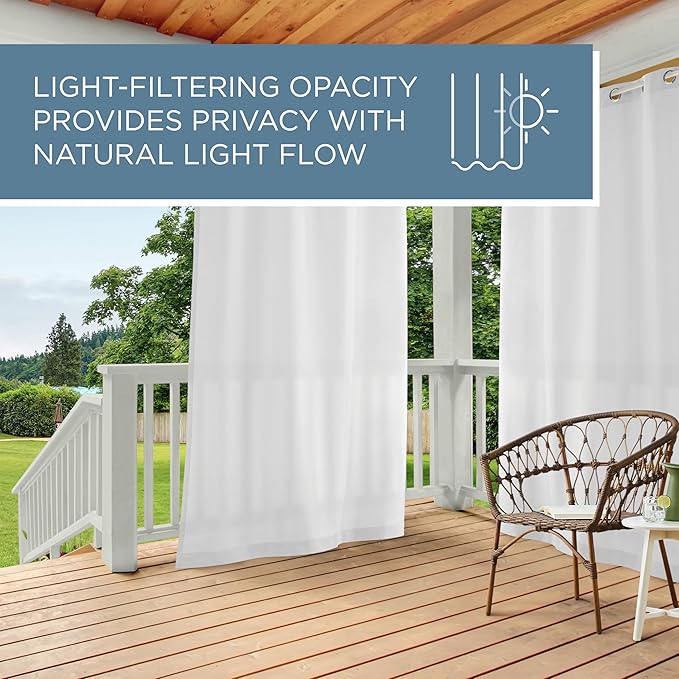 TOWN & COUNTRY BASICS Cabana Solid Heavyweight Indoor Outdoor Curtains, Light Filtering Opacity with Grommet Top, Water Repellent, 2-Pack Set, 54"x96", Winter White TOWN+%26+COUNTRY+BASICS