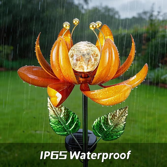 Outdoor Solar Lights Garden Decor,Wind Spinner Yard Decorations for Outside, Lotus Garden Windmill with LED Cracked Crystal Waterproof Flower Sculpture for Patio Lawn Gardening Gifts AIINY