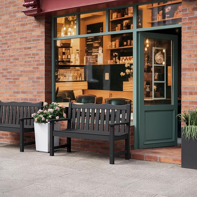 Stoog All-Weather Outdoor Benches Set of 2, Never Fade & Rust-Proof HIPS Plastic Garden Bench, 800lb Capacity, Used for Patio, Backyard, Porch, Black Stoog