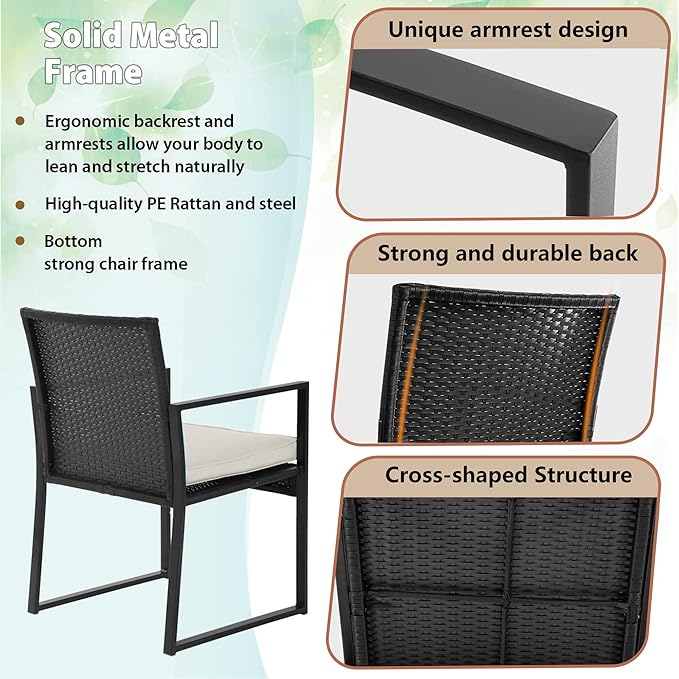 FDW | 3-Piece Patio Furniture Set | Khaki |Outdoor Wicker Furniture with Coffee Table | Modern Rattan Chairs Conversation Set | Outdoor Seating | Weather-Resistant | for Porch, Garden, Lawn FDW