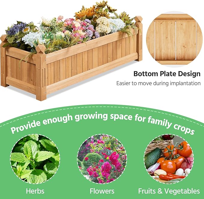 Yaheetech 43.5″ L×16″ W×14″ H Wooden Raised Garden Bed, Horticulture Wood Rectangular Garden Planter Outdoor, Raised Planter Box for Yard/Greenhouse/Vegetable/Flower/Herbs, Light Brown Yaheetech