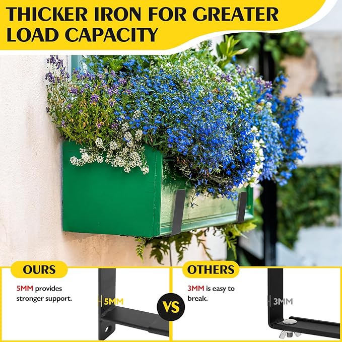 LukLoy Window Planter Box Brackets, 2 Pack Adjustable Heavy Duty Wall Mount Window Flower Boxes Outdoor with Bracket (6 to 12 in), with 70lbs Capacity, Black LukLoy