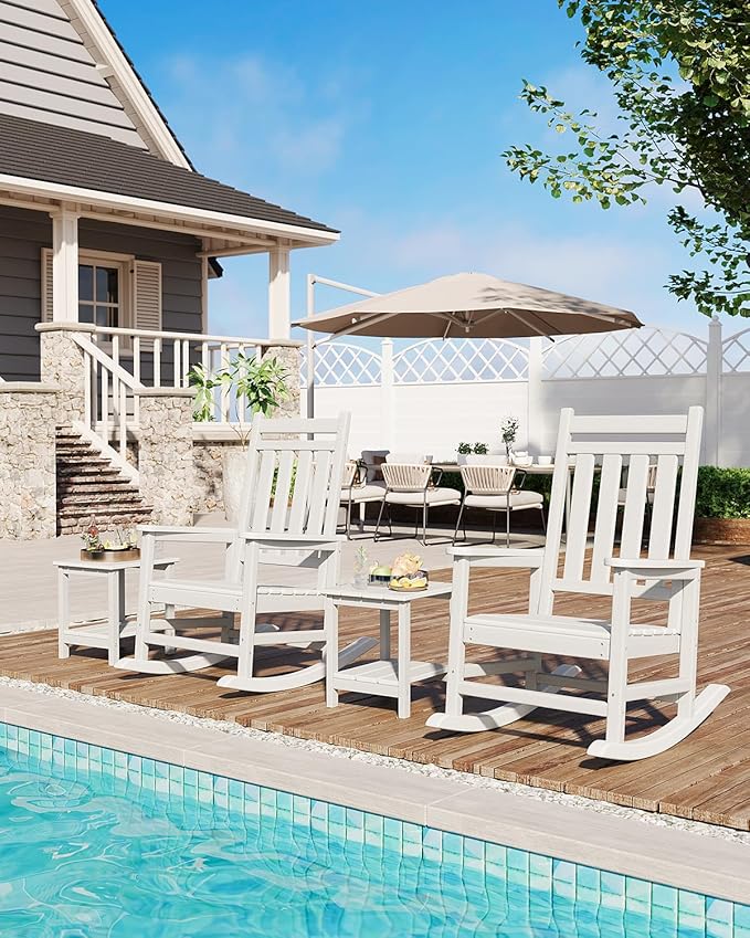 GarveeLife Outdoor Side Table 2-Tier, 18 in HDPE All Weather Resistant Patio Side Tables for Outside, End Table for Patio Pool Deck Indoor Backyard, White-2Pcs GarveeLife