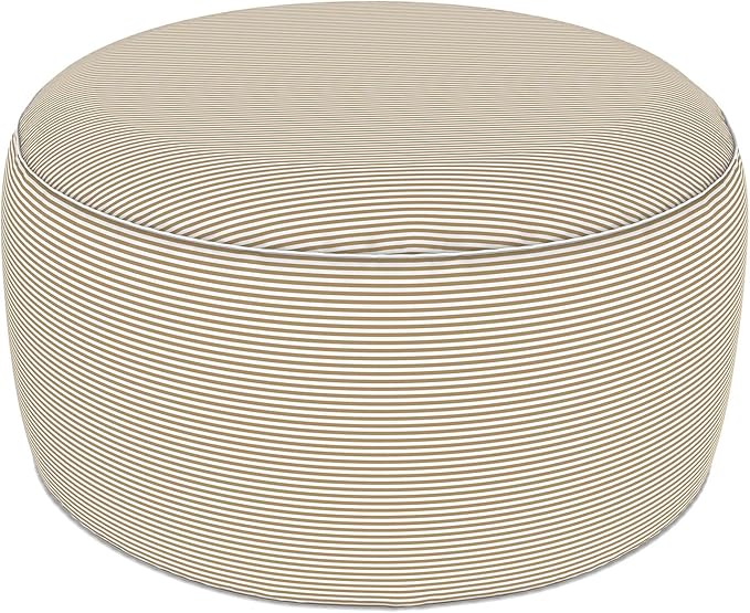 LVTXIII Indoor/Outdoor Extra Large Inflatable Ottoman Pouf D31 x H14 Inch, Round Footstool with Handle, Weather-Resistant Portable Furniture for Patio, Camping, Beach, Stripe Beige LVTXIII