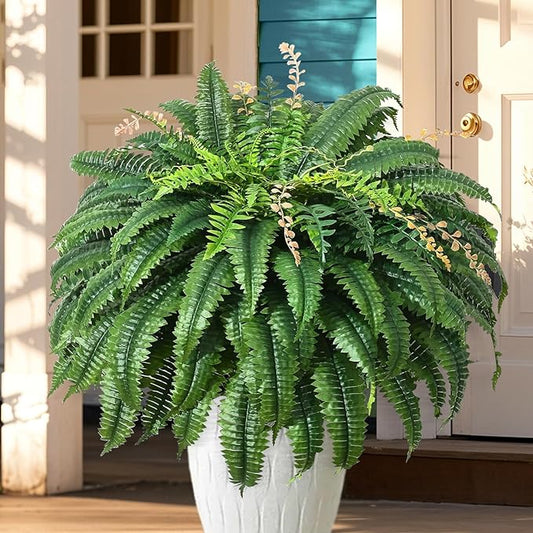 128 Leaves Fake Ferns, Large Artificial Boston Fern, Faux Fern Plants for Home, Office, Garden Indoor Outdoor Decoration(49 inch,1pack) FAJUNZH