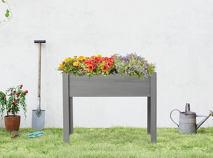 SoliWood Set of 2 Raised Garden Bed with Legs, 40x20x31'', Outdoor Wood Elevated Planter Box, Thick Legs, w/Liner OutdoorFurniture