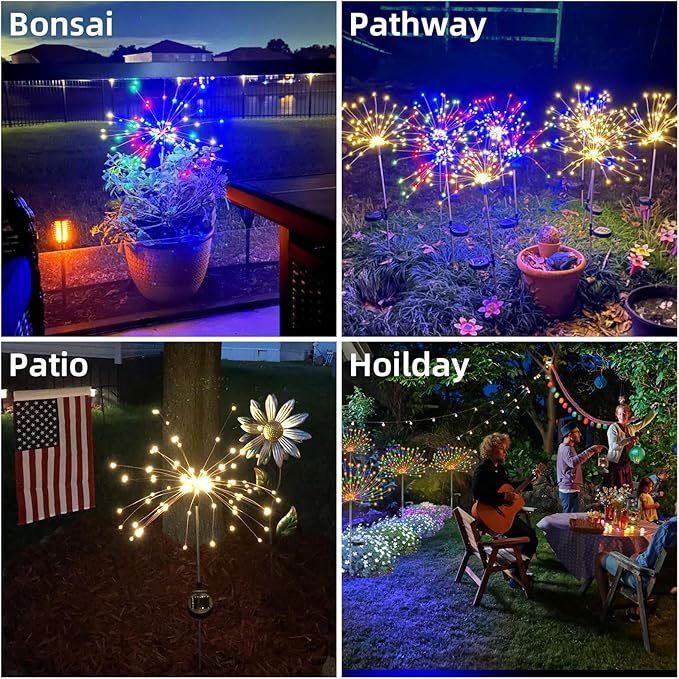 YOTOZU 4 PCS Solar Firework Light, Outdoor Solar Garden Decorative Lights 120 LED Powered 40 Copper Wires String DIY Landscape Light for Walkway Pathway Backyard Decoration Parties Perfect Gifts(Pink) YOTOZU
