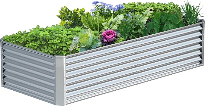 8x2x2FT Galvanized Raised Garden Bed,Galvanized Planter Boxes Outdoor, Large Metal Raised Garden Beds for Vegetables-Silver AyenGuard