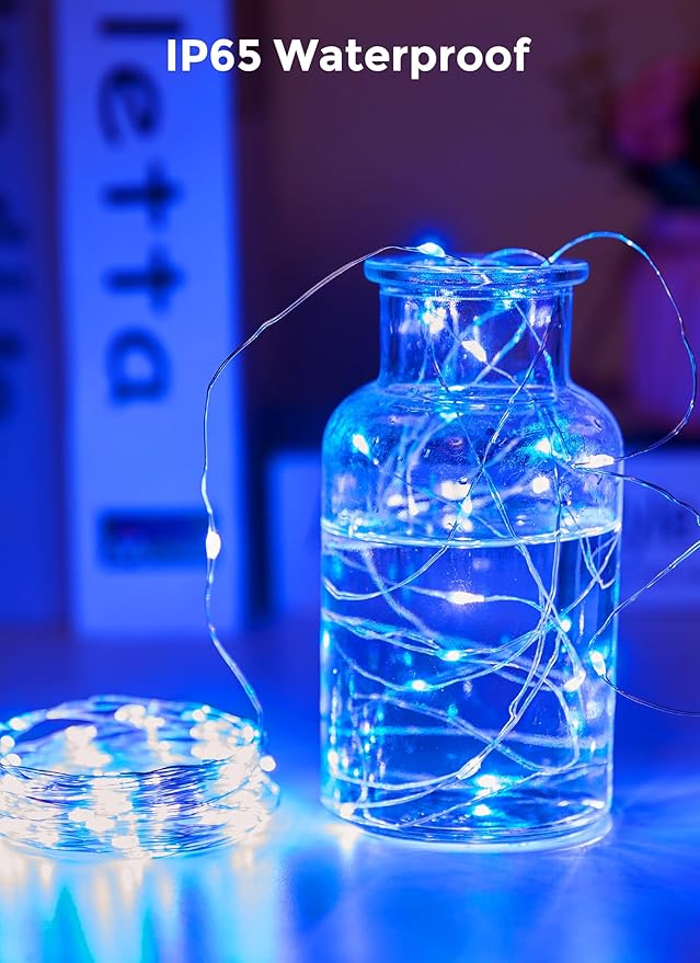 Minetom Solar String Lights for Outside, 33Ft 100 LED Outdoor Solar Fairy Lights, 8 Modes Balcony Lights for Tree Patio Christmas Party Decor (Blue and White) Minetom