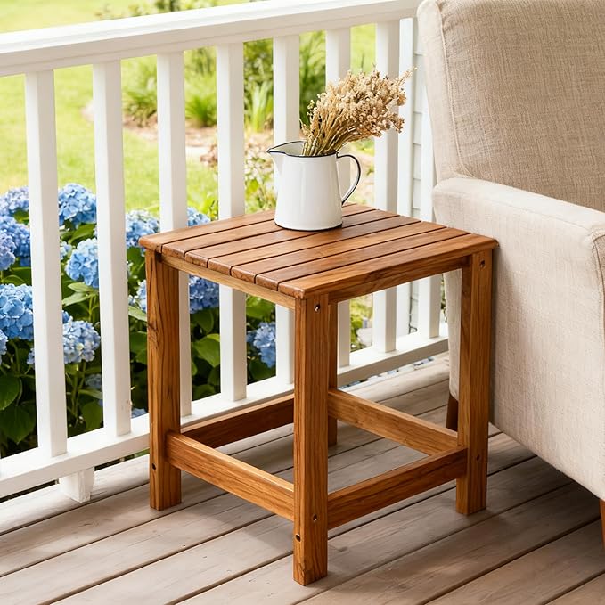 Utoplike Teak Outdoor Side Table for Patio, Pool Coffee Accent Table, Wood End Tables for Garden, Backyard, Bed, Living Room, Couch Utoplike