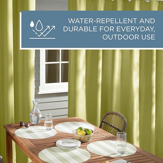 TOWN & COUNTRY BASICS Cabana Solid Heavyweight Indoor Outdoor Curtains, Light Filtering Opacity with Grommet Top, Water Repellent, 2-Pack Set, 54"x84", Kiwi Green TOWN+%26+COUNTRY+BASICS
