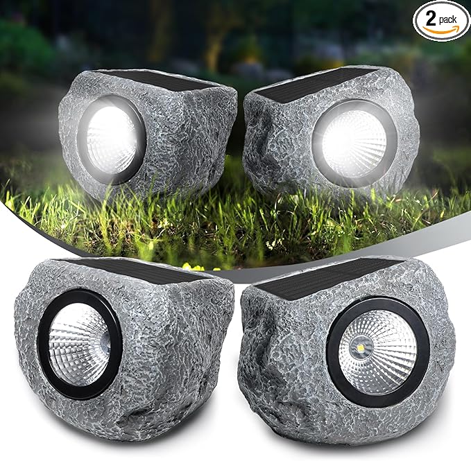 Solar Rock Lights Outdoor 2 Pack, Bright Solar Spotlights Outdoor Waterproof, Wireless LED Rock Lights, Auto On/Off Landscape Spotlights Walkway Solar Lights for Outside Yard Patio Pathway Flowerbed Timeflies
