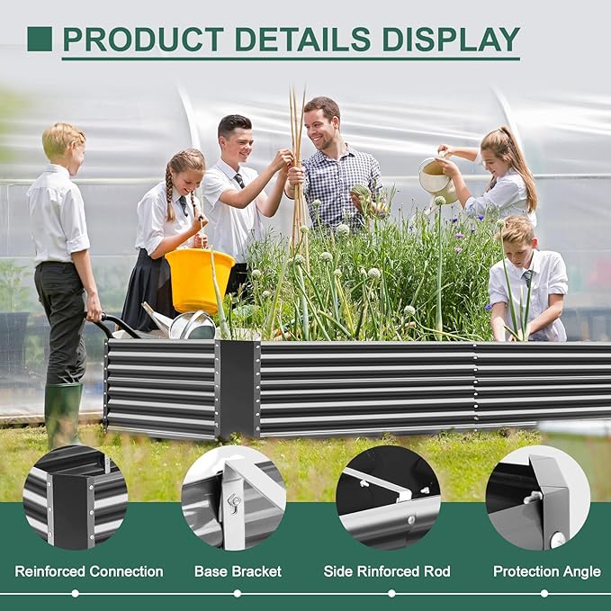 Land Guard 8x4x3ft Rectangular Galvanized Raised Garden Beds, Large-Capacity Metal Planter Box Outdoor, Durable Deep Raised Garden Bed 3ft Tall, Raised Beds for Gardening Vegetables, Modern Gray LandGuard