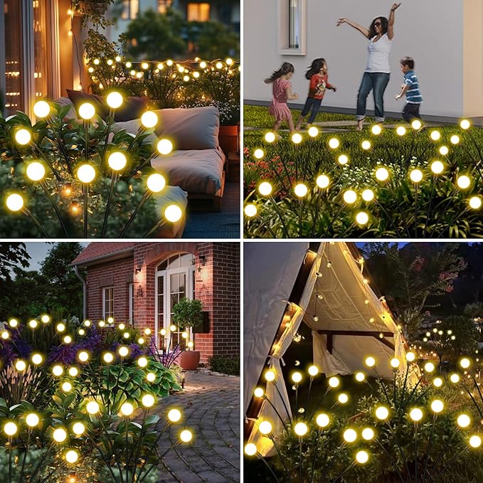 Solar Firefly Lights 16 LED Swaying Outdoor Waterproof Decorative Lights for Yard Patio Pathway Lawn Decorations (2 Pack, 8 Heads) ZFNN
