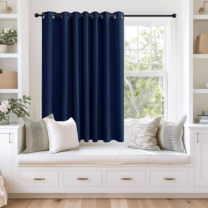 NICETOWN Navy Blue Blackout Curtains 63 inch Length, Grommet Window Treatment Room Divider Thermal Insulated Window Treatments Light Blocking Drapes for Bedroom, 1 Panel, W100 x L63 NICETOWN