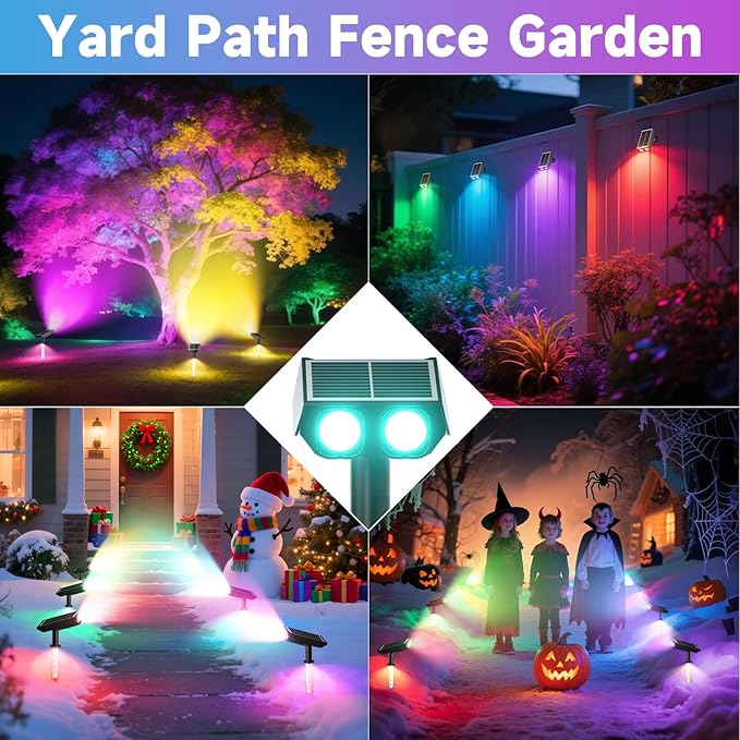 RGB Solar Spot Lights Outdoor with PC Light Guide Column, 8 Lighting Modes Christmas Landscape Lighting, IP65 Waterproof Solar Color Changing Lights Outdoor for Garden Yard Tree Pathway, 6Pack Rootora