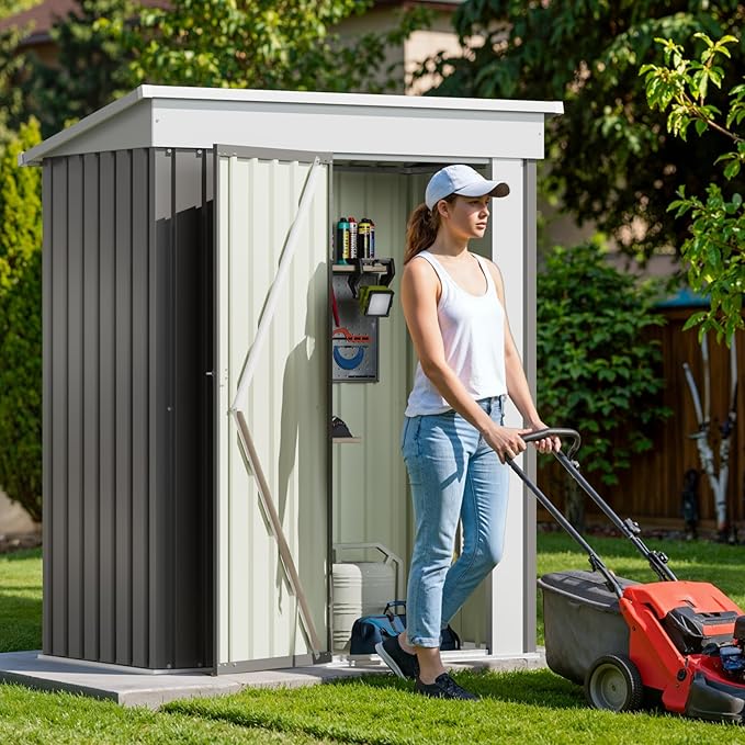 Devoko Outdoor Storage Shed 5 x 3 FT Lockable Metal Garden Shed Steel Anti-Corrosion Storage House with Single Lockable Door for Backyard Outdoor Patio (Gray) DEVOKO