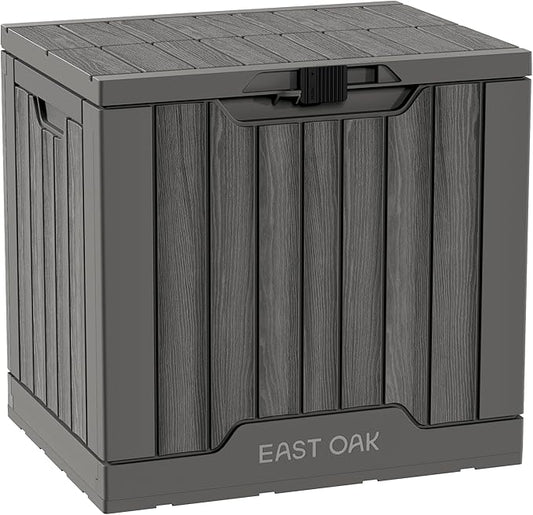 EAST OAK Outdoor Storage Box | 31 Gallon Deck Box Indoor and Outdoor Use | Waterproof Resin Storage Bin with Latch for Patio Cushions, Gardening Tools | UV Resistant | Deep Grey EASTOAK