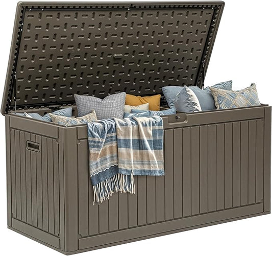 YITAHOME 260 Gallon Large Deck Box with Divider & Side Handles, Outdoor Double-Wall Storage for Patio Furniture Cushions, Garden Pool Accessories, Waterproof & Lockable YITAHOME