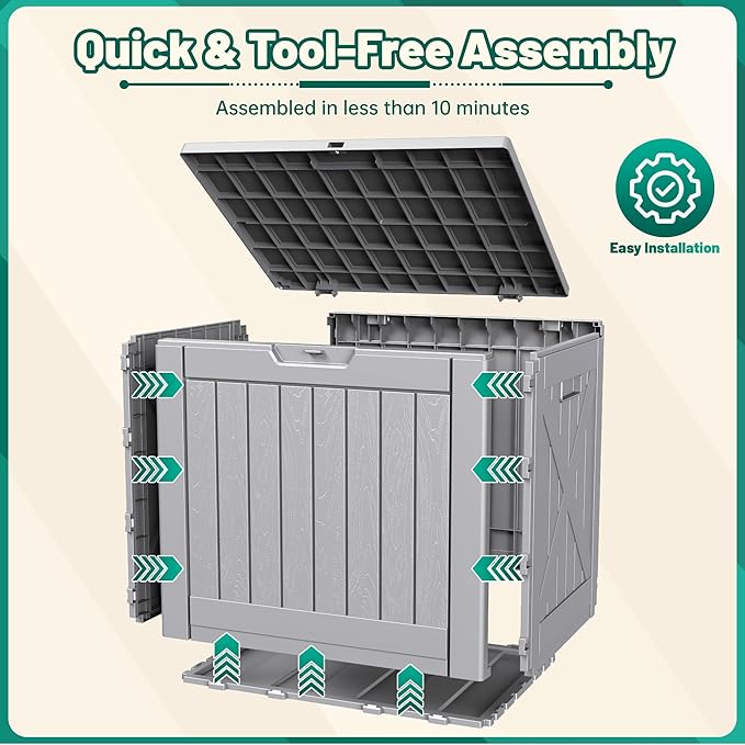 Devoko 40 Gallon Deck Box Outdoor Storage Box Waterproof for Patio, Large Outdoor Storage Bench Lockable for Outside (Gray, 40 Gallon) DEVOKO