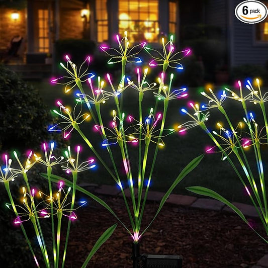 Garden Decor Outdoor Lights, Solar Garden Lights for Christmas Outside 6-Pack Fairy Firework Decorative, Solar Powered Decor for Yard Pathway Flowerbed Planter Balcony Patio, Multicolor Rootora