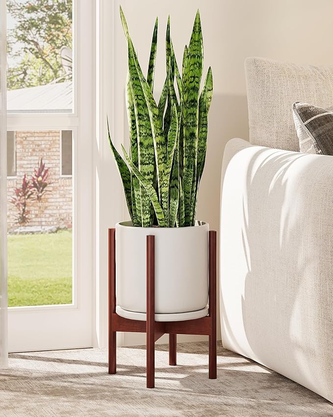 Adjustable Plant Stand Indoor, Bamboo Plant Stand Fits 8 9 10 11 12 Inches, Small Corner Planter Holder for Indoor Plants, Single Floor Plant Stands for Living Room Balcony, Reddish Brown Gentingbro