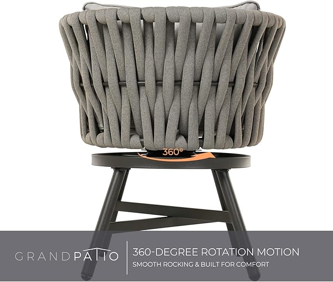 Grand patio 5-Piece Outdoor Dining Set for 4, Patio Dining Furniture Set for 4 Swivel Rope Wicker Chairs & 1 Square Dining Faux Woodgrain Table with Umbrella Hole, Light Gray Brown GrandPatio