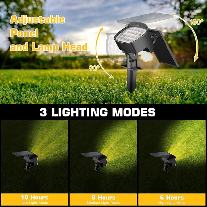 Kaxiida Solar Lights Outdoor Waterproof - 2025 Upgrade 3 Level Ultra Bright Spot Lights Uplights, LED Landscape Spotlight for Tree, Pathway, Wall, Adjustable Solar Panel Auto On/Off Home