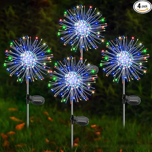Solar Garden Lights Outdoor, 4 Pack 120 LED Twinkling Firework Lights Decorative with 2 Modes, Outdoor Waterproof Solar Starburst Light for Outside Yard Pathway Garden Decor, Multicolor Yaafen