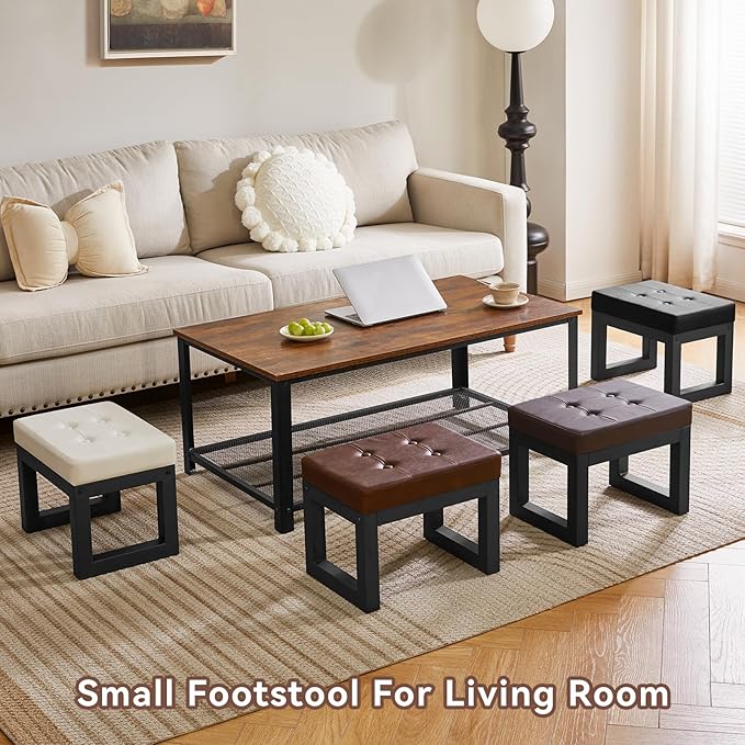 IBUYKE 16 Inch Small Foot Stool Ottoman, Rectangle PU Faux Leather Foot Rest with Padded Seat and Metal Legs, Modern Ottoman Foot Rest for Living Room Bedroom Entryway Couch, Deep Coffee WBD026K IBUYKE