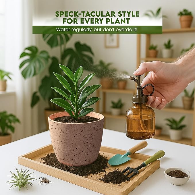 Utopia Home - Spotty Plant Pots Indoor with Drainage - 7/6.6/6/5.3/4.8 Inches Flower Pots - 5 Pack Plastic Planters - Ideal for Stocking Stuffers - (Speckled Peach Pink, Pack of 5) UTOPIAHOME