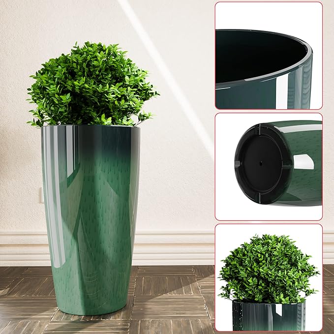QCQHDU 21 inch Tall Planters for Outdoor & Indoor Plants, 2 Pack Sturdy Plant-Flower-Tree Pots for Front Porch Patio Deck Living Room Decor QCQHDU