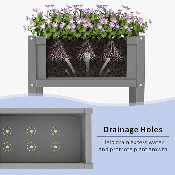 Raised Garden Bed with Drainage Hole Waterproof HDPE Elevated Planter Box with Legs Stable and Durable to Plant Herb Vegetable Flower,Patio,Balcony Outdoors/Indoors Gray KETOYARK