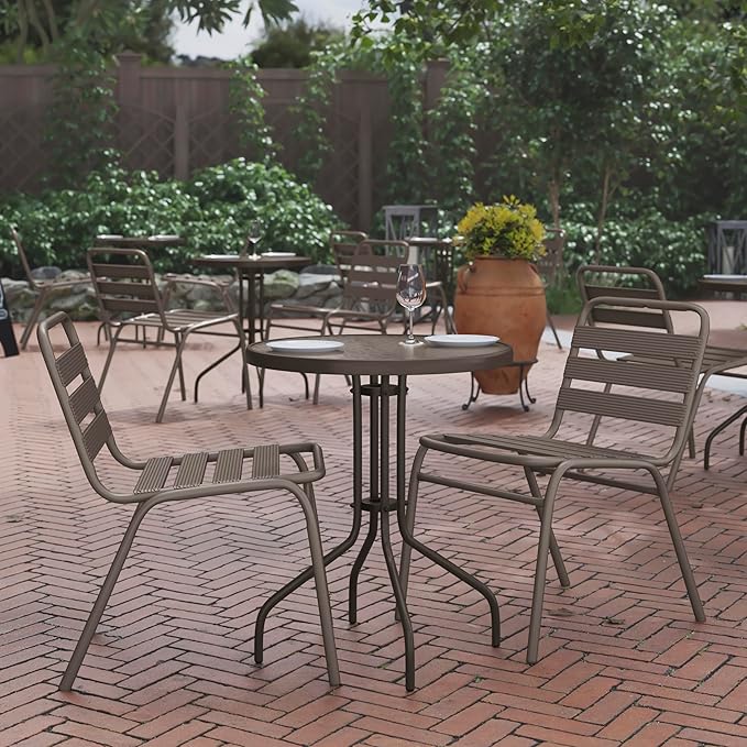 Flash Furniture Bellamy 23.75'' Round Tempered Glass Metal Table, Bronze FlashFurniture