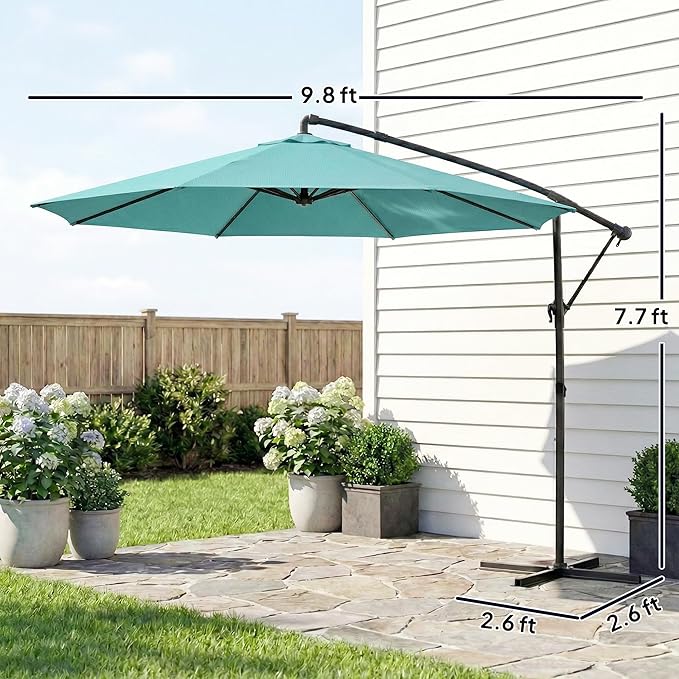 Outsunny 10 ft Offset Patio Umbrella with Cover, Round Hanging Cantilever Umbrella with 6-Position 360° Rotation, Crank Handle, Tilt, Cross Base, Heavy Duty Outdoor Umbrella for Garden Outsunny