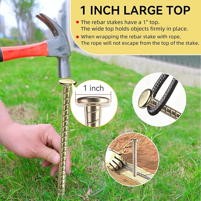 16 Inch Rebar Stakes - 1/2 Inch Diameter Galvanized Steel Ground Anchors - Heavy Duty Plant Support Garden Stake for Speed Bump, Wheel Stop, Tent (20 Pack) JPOIP