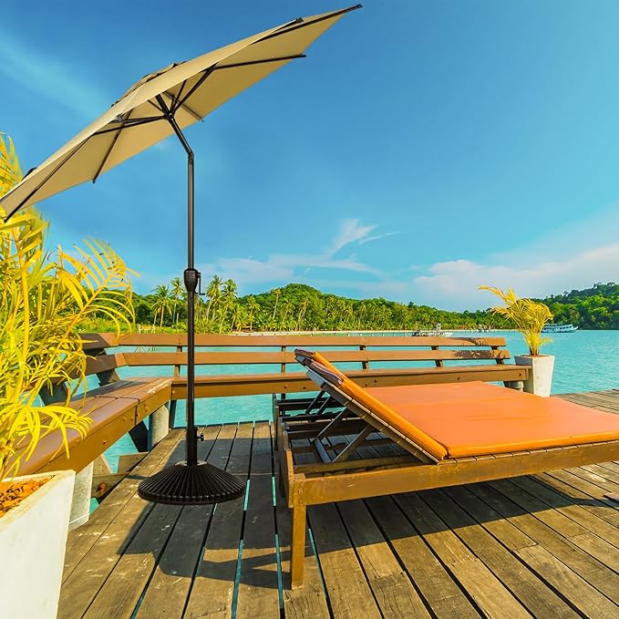 Abba Patio 11FT Lyon Outdoor Patio Umbrella Outdoor Table Umbrella with Push Button Tilt and Crank Market Umbrella 8 Sturdy Ribs UV Protection Waterproof for Garden Deck Backyard Pool Tan AbbaPatio