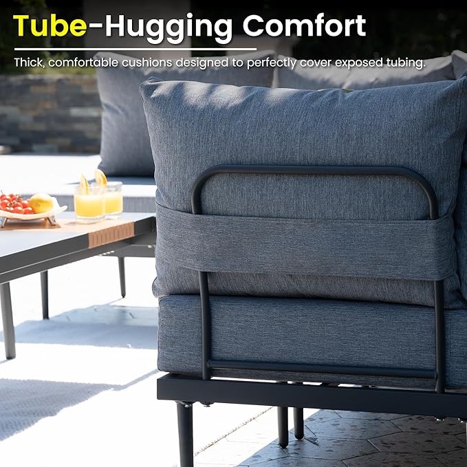 Sundale Outdoor 7 Pieces Metal Patio Furniture Set, Outdoor Sectional Sofa with 6 Inch Olefin Cushion, Modern Outdoor Conversation Sets with Coffee Table for Backyard, Poolside, Sunroom SundaleOutdoor