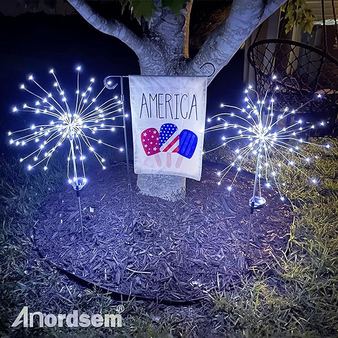 Anordsem Solar Garden Lights Outdoor: Bendable Copper Wire with 120 LED Firework Beads - White Waterproof DIY Fairy Decorations for Yard Patio Path - Gifts for Women Mom Homeowners Anordsem
