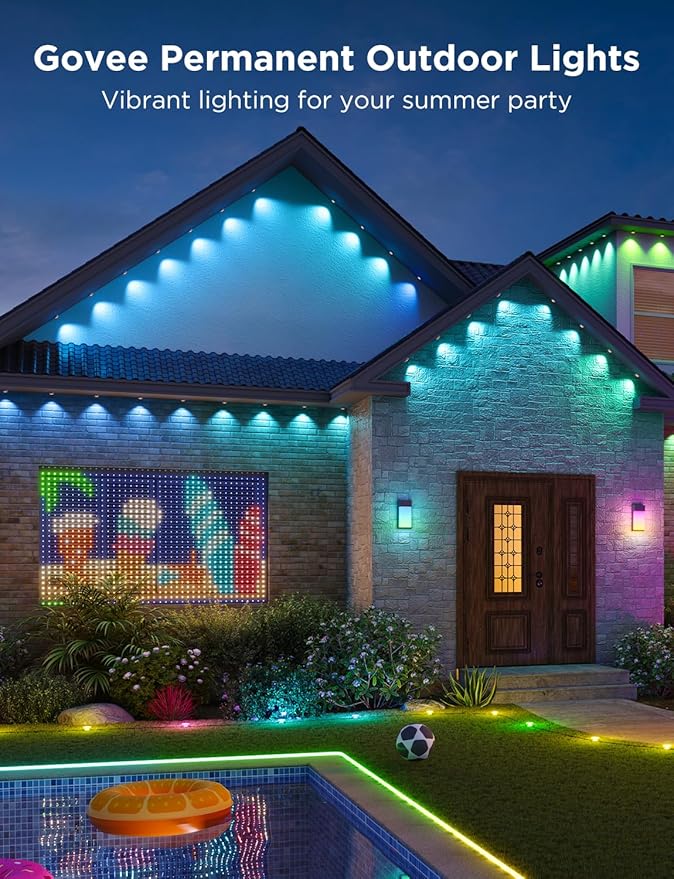 Govee Permanent Outdoor Lights 2, 50ft RGBIC Outdoor Lights with 36 LED Lights, IP67 Waterproof, 100 Scene Modes with 40lm White for Outdoor Decorations, Works with Alexa, Google Assistant, White Govee