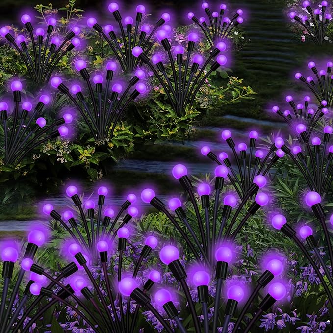 Kohlrabi Solar Garden Lights Outdoor, 6 Pack 60 LED Solar Purple Firefly Lights Waterproof, Sway by Wind, Halloween Swaying Light for Yard Patio Backyard Garden Planter Flower Bed Pathway Decoration KohlrabiDecor