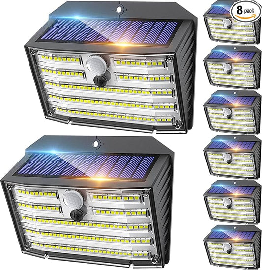 CLAONER Solar Lights Outdoor [𝟖 𝐏𝐚𝐜𝐤/126 LED], Wireless Motion Sensor Lights, IP65 Waterproof Security Lights 3 Modes, 270° Lighting Angle, Ultra-Bright Wall Lights for Deck Patio Fence Garage Claoner