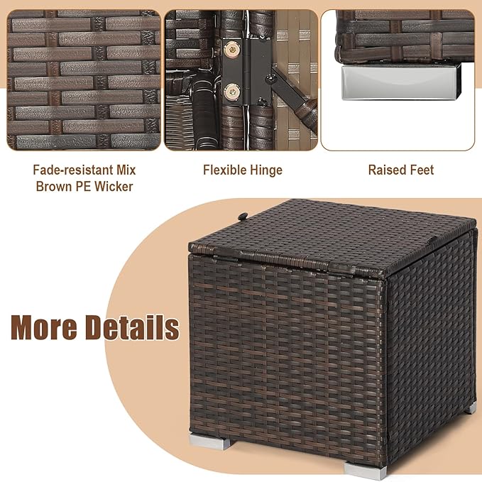 RELAX4LIFE Wicker Outdoor Storage Ottoman, 2-Piece Rattan Footstool w/Removable Cushion, Multipurpose Footrest Stool Side Table Additional Seating, Set of 2 Outdoor Ottomans for Patio Deck (Off White) RELAX4LIFE