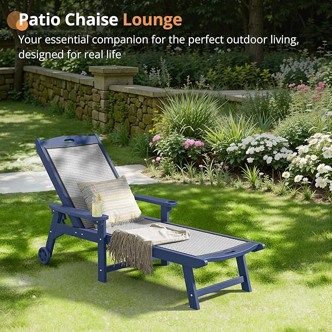 LUE BONA Chaise Lounge Chair Outdoor Set of 2, HDPS and HDPE Wicker Material, Patio Lounge Chair with Adjustable Backrest, Resin Pool Lounge Chairs with Wheels for Backyard, Poolside and Deck LUEBONA