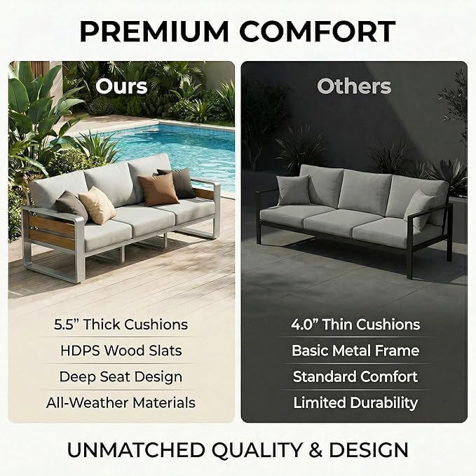 ZANDOR Aluminum Outdoor Patio Furniture - 1 Pcs Loveseat and Coffee Table, All-Weather Metal Modern Outside Furniture with Washable Thick Cushion for Garden/Backyard/Porch, Silver ZANDOR%7CCraftingYourOutdoorElegance
