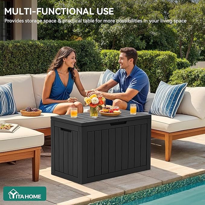 YITAHOME 45 Gallon Deck Box, Outdoor Storage Box for Patio Cushions, Outdoor Tools, Gardening Tools, Sports Equipment, and Throw Pillows, Lockable and Waterproof, Black YITAHOME