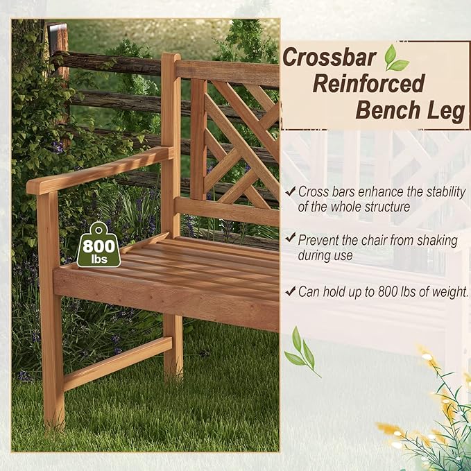 Giantex Outdoor Wooden Garden Bench - 2-Person Acacia Wood Loveseat with Armrests, Backrest, 800lbs Capacity, Patio Park Bench for Backyard, Front Porch Bench (Non-Foldable) Giantex