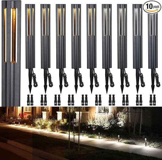 LEONLITE 5CCT 10-Pack Low Voltage Landscape Pathway Lights, Update 1800K2700K3000K4000K5000K Selectable, LED Bollard Path Light, 3W Outdoor Landscape Lighting for Driveway, Aluminum, 12-24V, ETL, IP65 LEONLITE