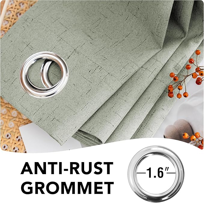 H.VERSAILTEX Linen Blackout Curtains Durable Thick Textured Linen Look 100% Blackout Patio Door Curtain Anti Rust Grommet Extra Wide Sliding Door Curtain Panel, W100 x L108 inch - Sage HVERSAILTEX
