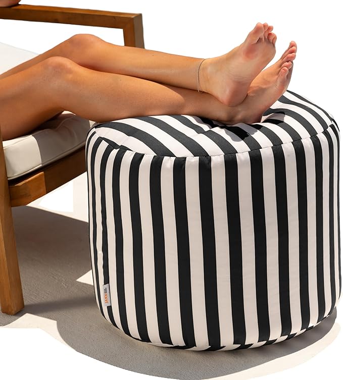 Jaxx Spring Indoor/Outdoor Bean Bag Pouf Ottoman, Black & White Stripes Jaxx